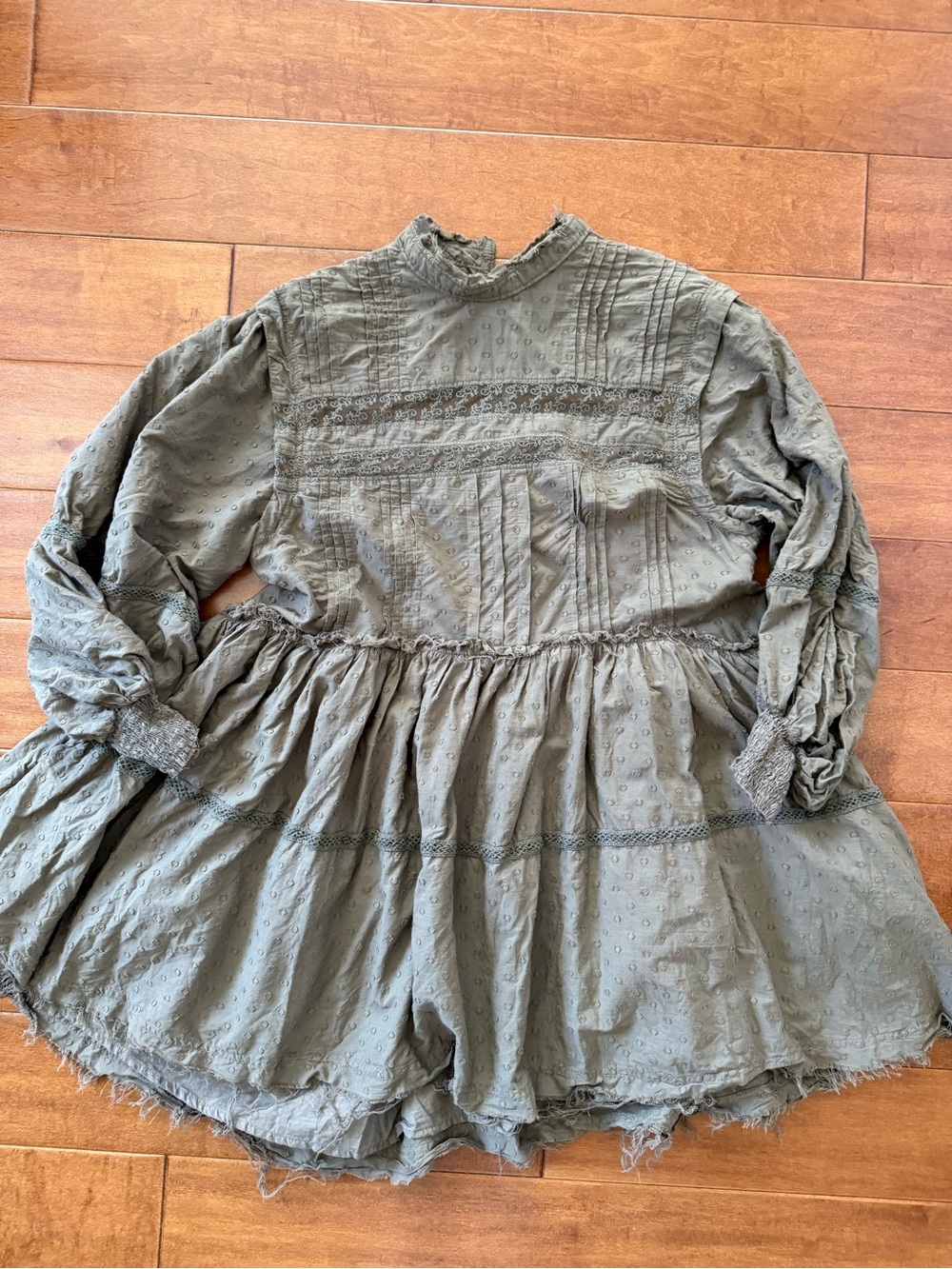 Pilcro Anthropologie Womens Olive Brown Tiered Long-Sleeve Mini Dress Size M - Picture 3 of 6